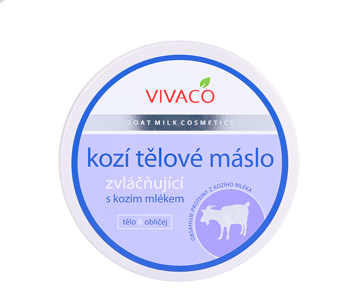 Krém na obličej a tělo v modré nádobě s textem Vivaco
