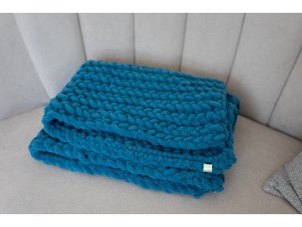 Dětská háčkovaná deka modrá – do kočárku a postýlky  55×70 cm | OEKO-TEX