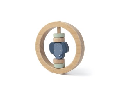 Dřevěné kulaté chrastítko Mrs. Elephant – FSC hračka pro miminka  od 6 měsíců / slon