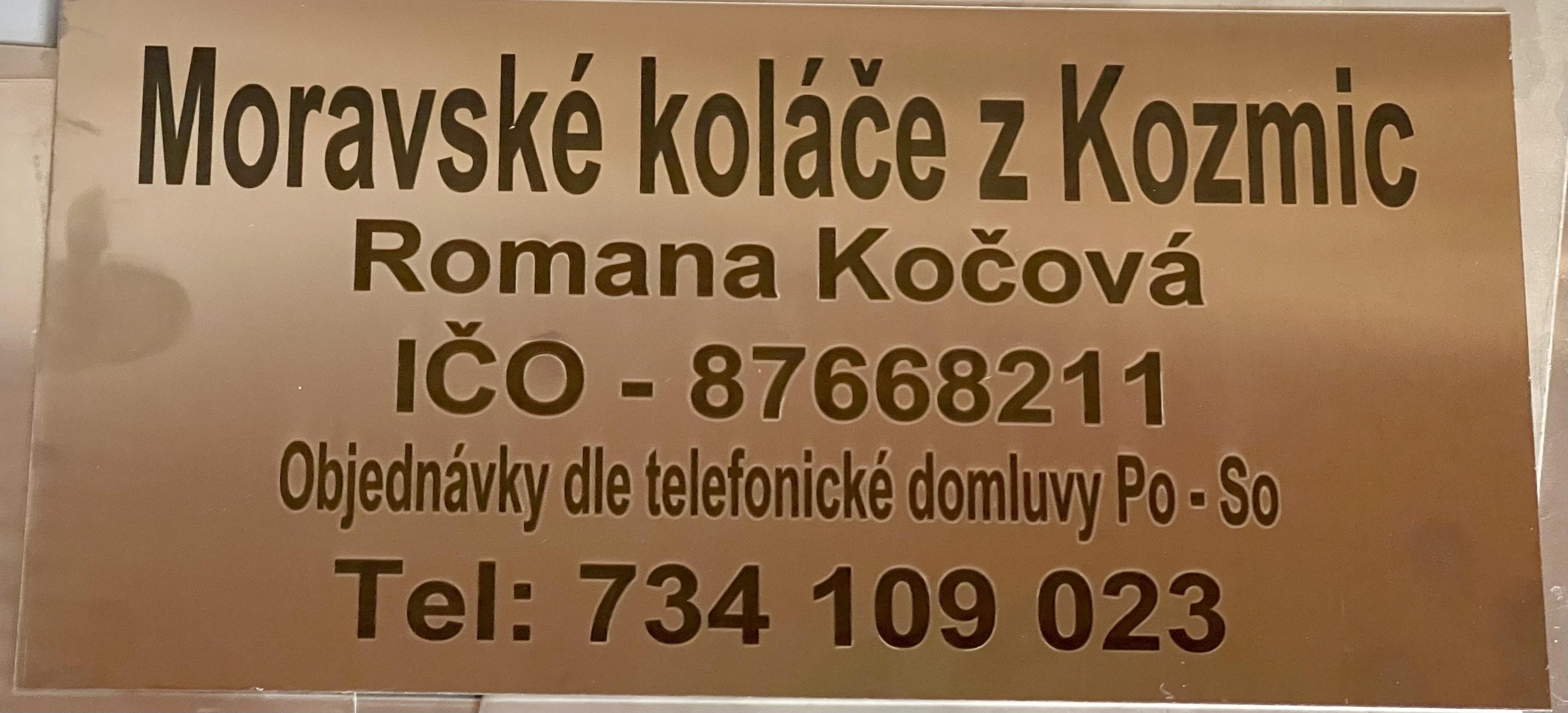 Gravírovaná tabulka pro Moravské Koláče z Kozmic