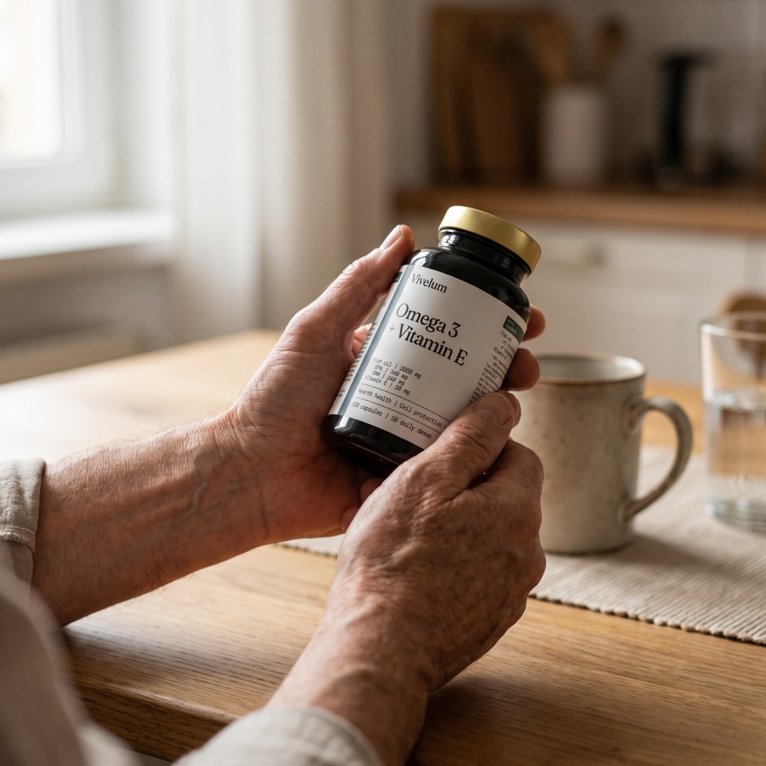 Balenie Vivelum Omega 3 s vitamínom E v ruke