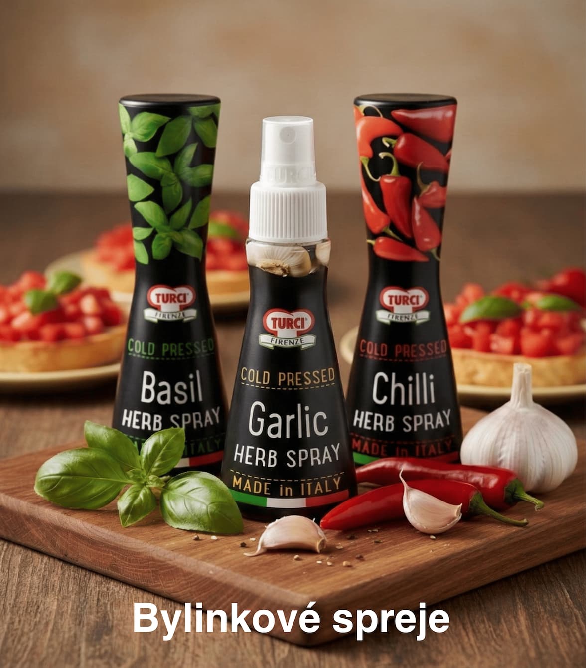 Italské bylinkové spreje a koření Turci, přírodní extrakty bez konzervantů
