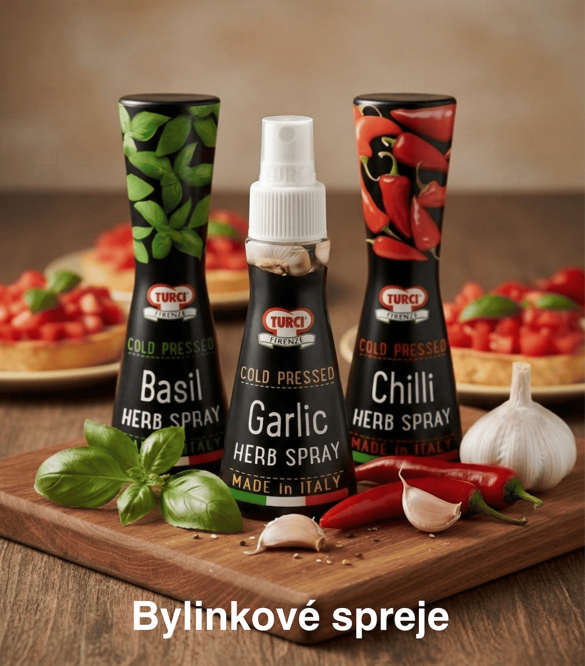 Italské bylinkové spreje a koření Turci, přírodní extrakty bez konzervantů