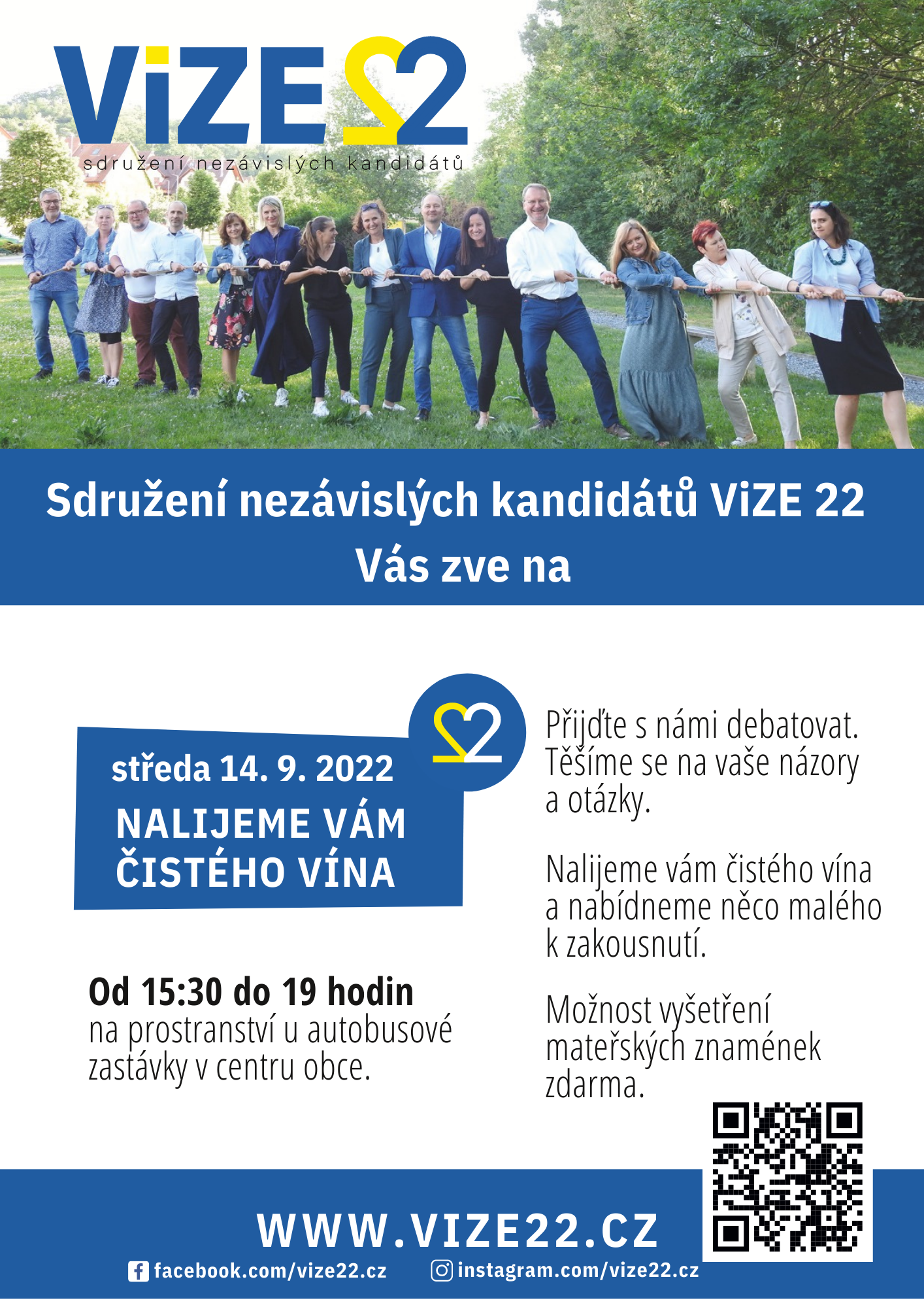 Debata s kandidáty ViZE 22 "Nalijeme vám čistého vína". Bezplatné vyšetření mateřských znamének.