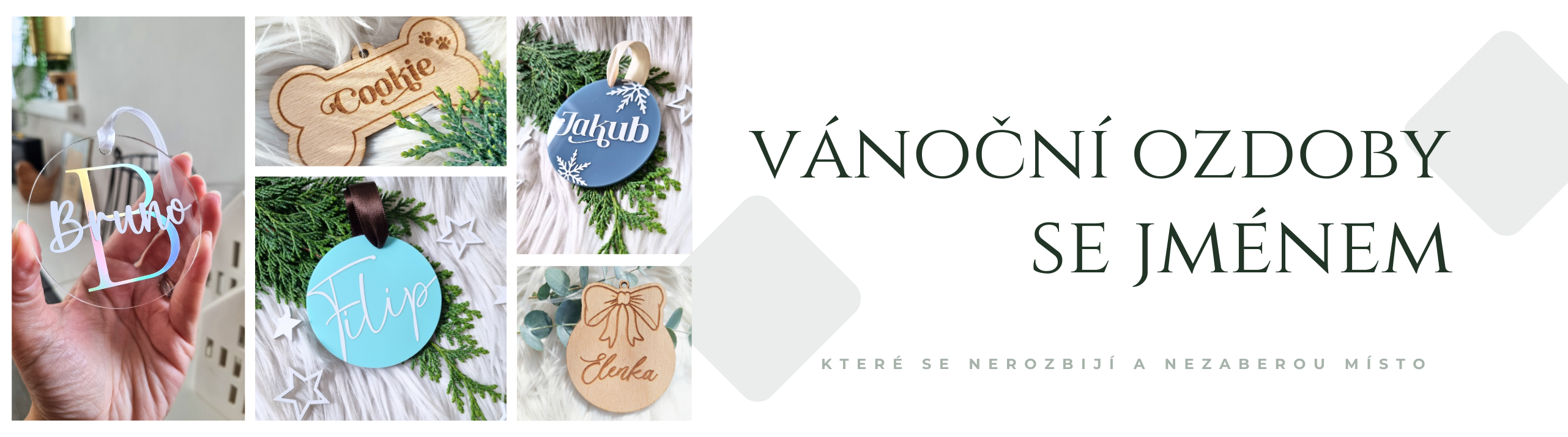 Vánoční ozdoby na stromeček se jménem nebo firemním logem