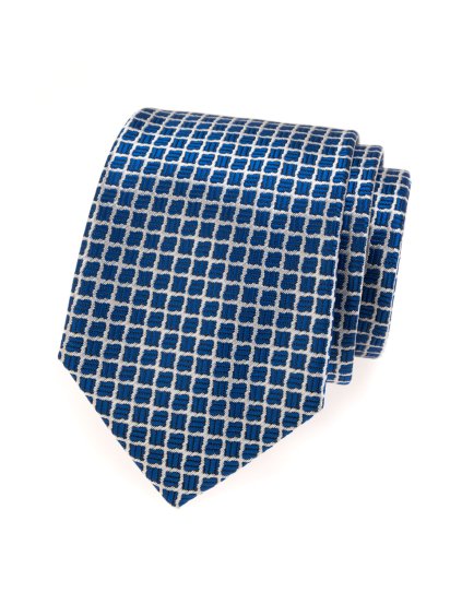 Modrá kravata s bílou mřížkou