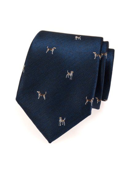 Velmi tmavě modrá kravata se vzorem - pes