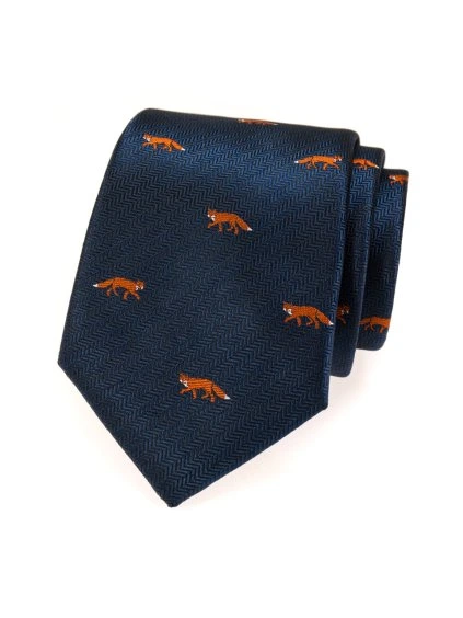 Tmavě modrá pánská kravata se vzorem – liška