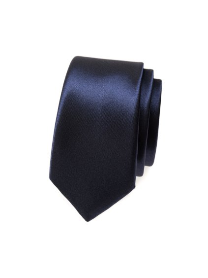 Velmi tmavě modrá lesklá slim kravata