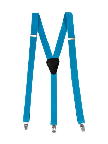 Tyrkysové šle s černým koženým středem