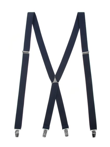 Tmavě modré úzké šle s kovovým středem