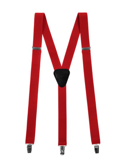 Červené šle s černým koženým středem