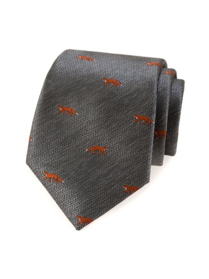Šedá kravata se vzorem - liška