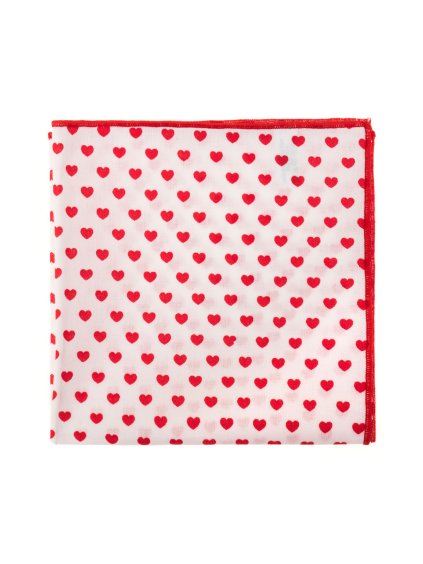 Bílý kapesníček s červenými srdíčky