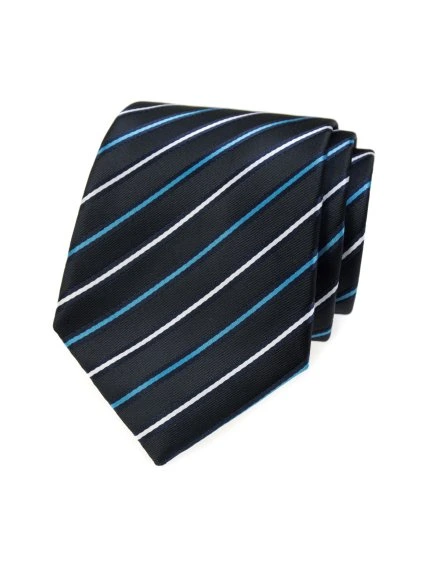 Velmi tmavě modrá kravata s barevnými proužky