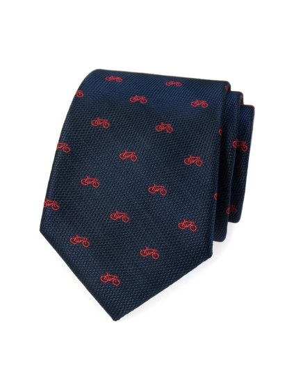 Tmavě modrá kravata s červeným vzorem - kolo
