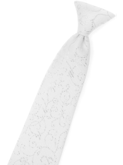 Bílá dětská kravata s jemně třpytivým vzorem