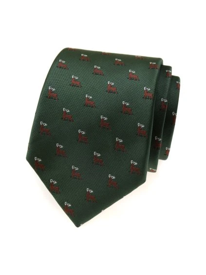 Tmavě zelená kravata se vzorem - jelen