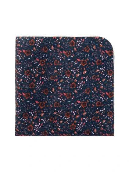 Tmavě modrý kapesníček s hnědými květy
