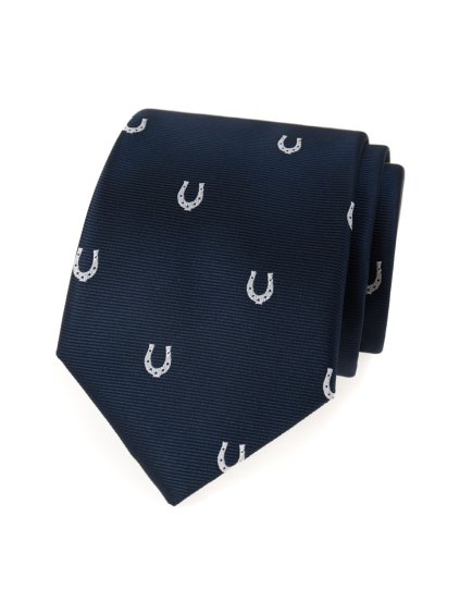 Velmi tmavě modrá kravata se vzorem - Podkovy