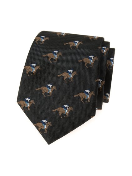 Černá kravata se vzorem - Žokej