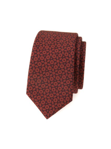 Hnědá luxusní slim kravata se vzorem