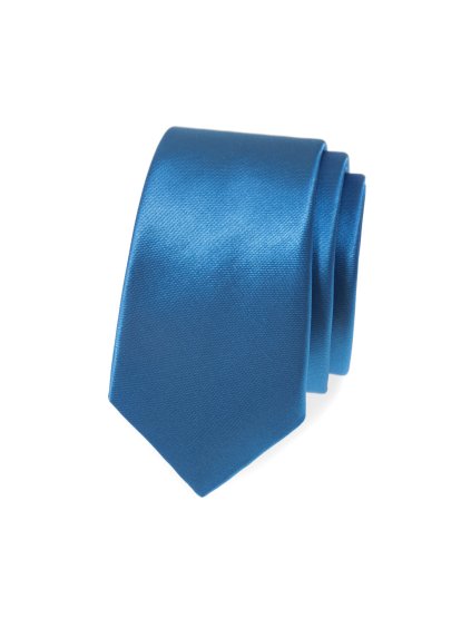 Modrá lesklá slim kravata