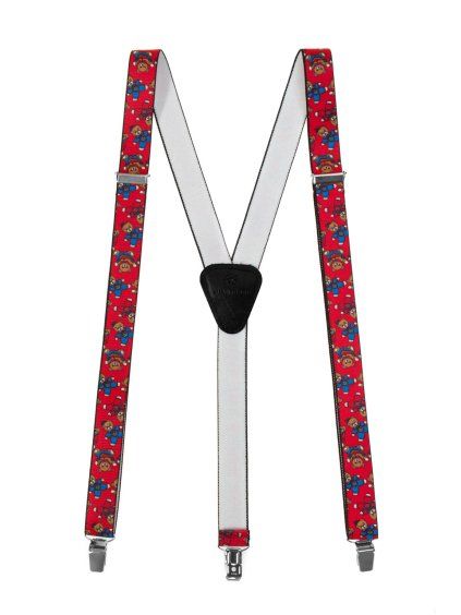 Červené pánské šle s černým středem - vzor Medvídek