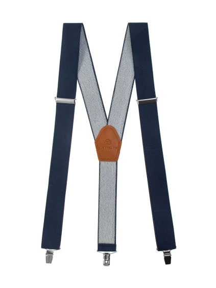 Tmavě modré pánské kšandy se světle hnědým středem