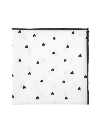 Bílý luxusní kapesníček do saka se vzorem - Srdce