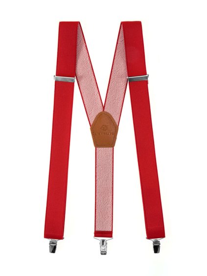 Červené pánské kšandy s hnědým středem