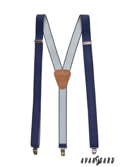 Modré pánské kšandy s puntíky a s koňakovým středem