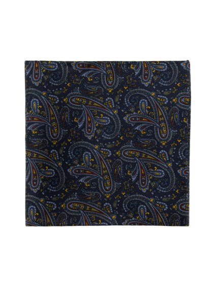 Tmavě modrý hedvábný kapesníček do saka se vzorem