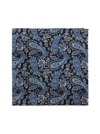 Modrý hedvábný kapesníček do saka s výrazným vzorem