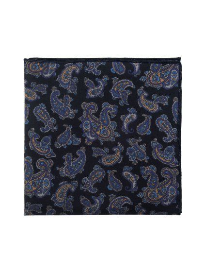 Velmi tmavě modrý hedvábný kapesníček do saka se vzorem