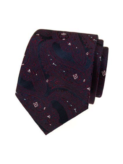 Tmavě modrá hedvábná pánská kravata s vínovým vzorem