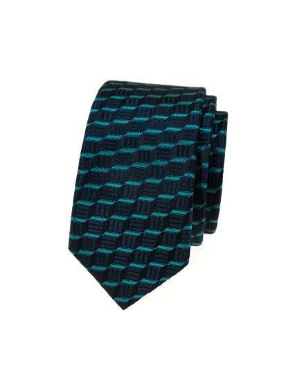Tmavě modrá pánská slim kravata s tyrkysovým vzorem
