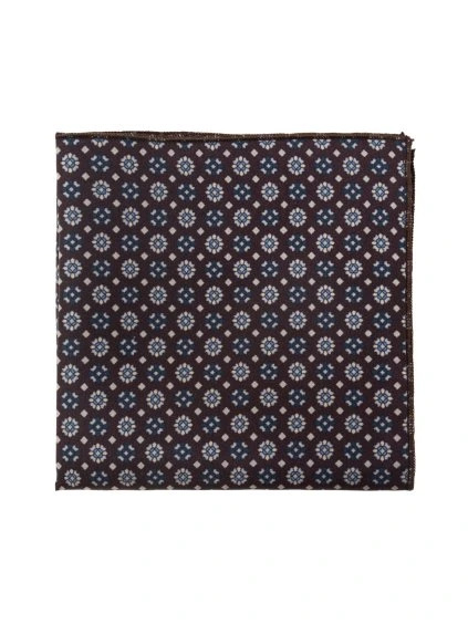 Hnědý hedvábný kapesníček do saka se vzorem