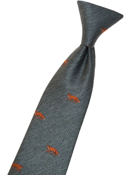 Šedá dětská kravata na gumičku se vzorem – liška