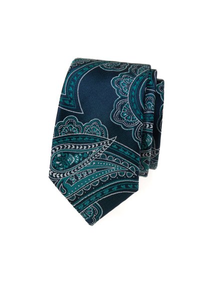 Modrá luxusní pánská slim kravata s tyrkysovým vzorem