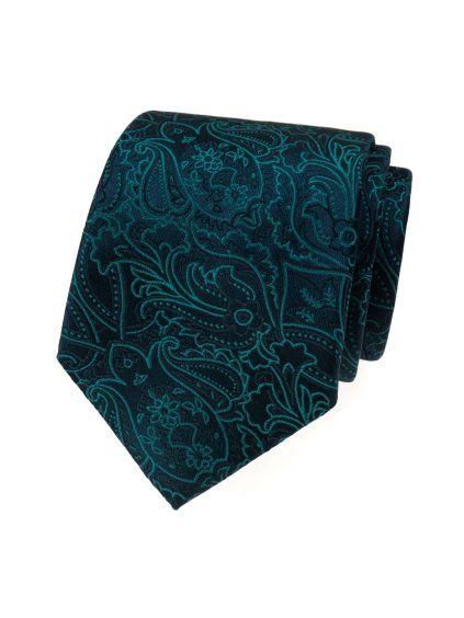 Tmavě modrá luxusní pánská kravata s výrazně tyrkysovým vzorem