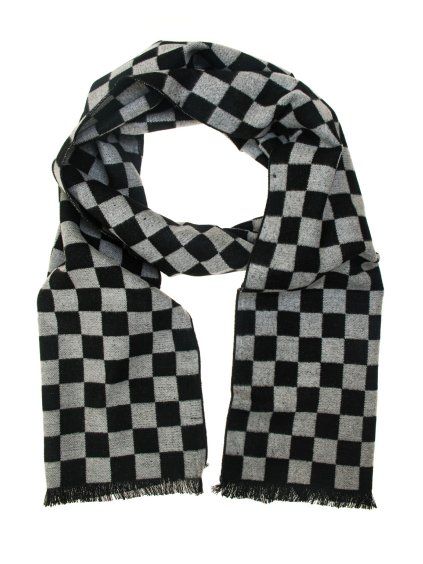 Černo-šedá pánská šála s šachovnicí