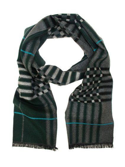 Šedá pánská šála s tyrkysovými detaily