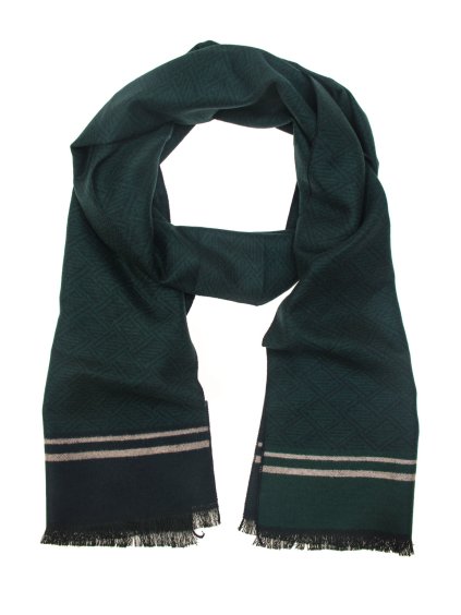 Tmavě zelená pánská šála s tmavě modrým vzorem