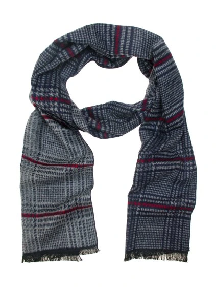 Modrá pánská šála s červenými pruhy