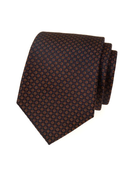 Hnědá hedvábná pánská kravata se vzorem