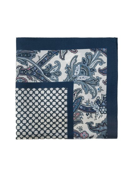 Modrý hedvábný kapesníček se vzorem Paisley