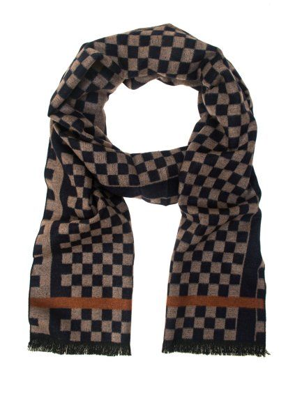 Hnědá pánská šála s šachovnicovým vzorem