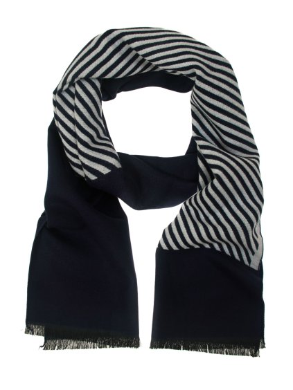 Velmi tmavě modrá pánská šála s šedým vzorem