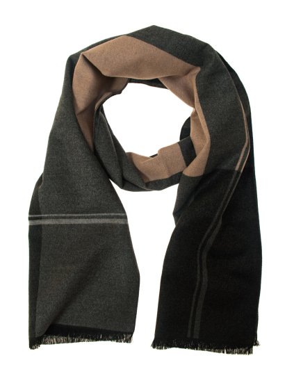 Tmavě šedá pánská šála se světle hnědým vzorem